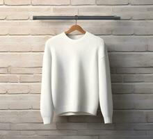 White sweater Mockup With brick Background ai generate photo