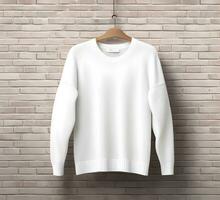 White sweater Mockup With brick Background ai generate photo