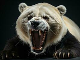 3D Illustration. Portrait of an angry Giant Panda on black Background. AI Generative photo
