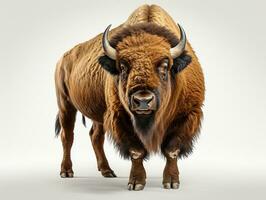 American bison isolated on a white background. 3d render. Front view. AI Generative photo