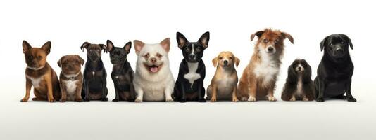 Group of dogs in front of a white background with space for text. AI Generative photo