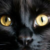 Close-up of black cat's eyes. Shallow depth of field. photo