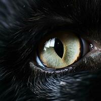 Close-up of black cat's eyes. Shallow depth of field. photo