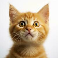 Close-up portrait of a beautiful ginger cat. Shallow depth of field. a red kitten on a white background. AI Generative photo