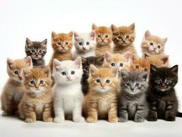 Group of multicolored maine coon cats on the white background. AI Generative photo