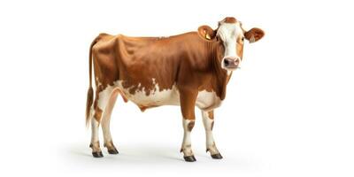 Brown cow isolated on white background. 3d rendering and illustration. With copy space, studio shot. AI Generative photo