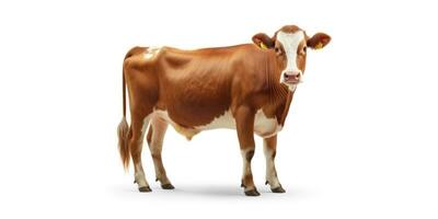 Brown cow isolated on white background. 3d rendering and illustration. With copy space, studio shot. AI Generative photo