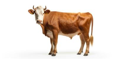 Brown cow isolated on white background. 3d rendering and illustration. With copy space, studio shot. AI Generative photo