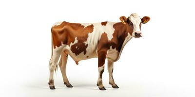 Brown cow isolated on white background. 3d rendering and illustration. With copy space, studio shot. AI Generative photo