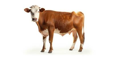 Brown cow isolated on white background. 3d rendering and illustration. With copy space, studio shot. AI Generative photo