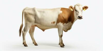 Brown cow isolated on white background. 3d rendering and illustration. With copy space, studio shot. AI Generative photo