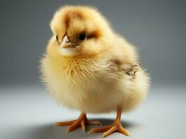 Cute little yellow chicken isolated on white background. Studio shot. AI Generative photo