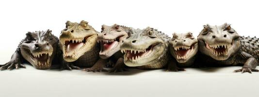 Group of crocodiles isolated on a white background. Studio shot. 3d rendering. AI Generative photo