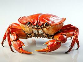 Red crab on a white background with water drops. Studio shot. AI Generative photo