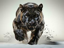 Black panther in studio, isolated on white background - 3d render. AI Generative photo