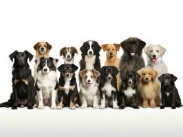 grupo de cachorros aislado en un blanco antecedentes. estudio Disparo de seis cachorros. ai generativo foto