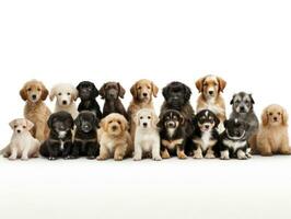 Group of puppies isolated on a white background. Studio shot of six puppies.  AI Generative photo