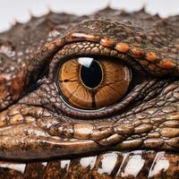 Close-up of a crocodile head isolated on white background. AI Generative photo