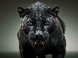 Black panther in studio, isolated on dark gray background - 3d render. AI Generative photo