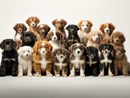 Group of puppies isolated on a white background. Studio shot of six puppies. AI Generative photo