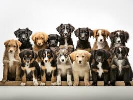 grupo de cachorros aislado en un blanco antecedentes. estudio Disparo de seis cachorros. ai generativo foto