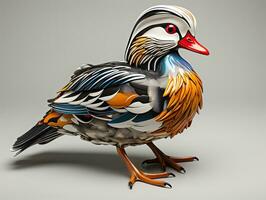 Mandarin duck isolated on white background. 3D illustration. Studio. AI Generative photo