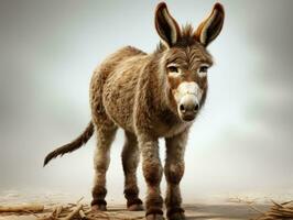 retrato de un Burro en un gris antecedentes. de cerca. ai generativo foto