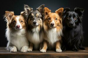 Group of dogs border collie and shetland sheepdog in studio AI Generative photo