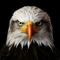 Bald Eagle Portrait Isolated on Black Background. 3d Rendering AI Generative photo