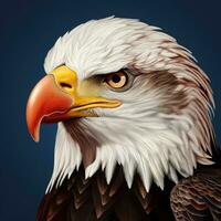 Bald Eagle Portrait Isolated on Blue Background. 3d Rendering AI Generative photo