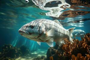 tropical pescado nadando en el agua. submarino mundo. ai generativo foto