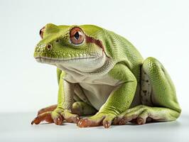 Close-up of a green tree frog isolated on white background. AI Generative photo