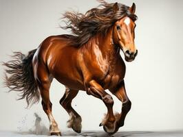 Arabian stallion in motion on gray background. Studio shot. AI Generative photo