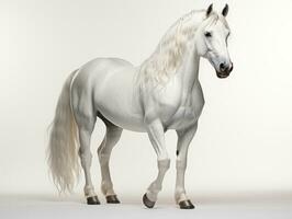 White arbian horse with long mane isolated on white background. 3d rendering. AI Generative photo