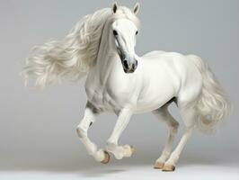 White arbian horse with long mane isolated on white background. 3d rendering. AI Generative photo