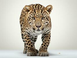 Leopard standing in front of a white background and looking at the camera AI Generative photo