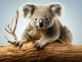 Close-up of a Koala, Phascolarctos cinereus, isolated on white AI Generative photo