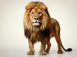 Big male lion standing on white background, front view. Side view. AI Generative photo