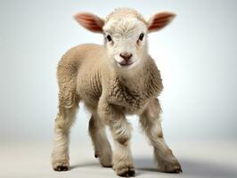 Studio portrait of a young lamb standing on gray background with copy space AI Generative photo