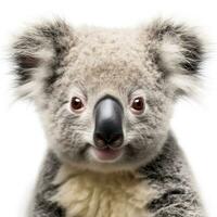 Close-up of a Koala, Phascolarctos cinereus, isolated on white AI Generative photo