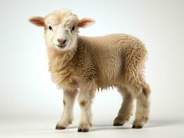 Studio portrait of a young lamb standing on gray background with copy space AI Generative photo