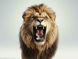 grande masculino león en pie en blanco fondo, frente vista. lado vista. ai generativo foto