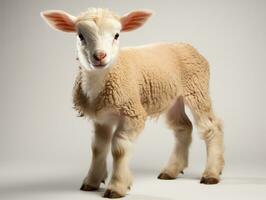 Studio portrait of a young lamb standing on gray background with copy space AI Generative photo