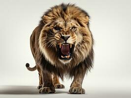 Big male lion standing on white background, front view. Side view. AI Generative photo