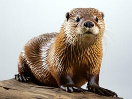 retrato de un asiático pequeño garra nutria Lutra lutra. europeo pequeño garra nutria Lutra Lutra en blanco antecedentes. ai generativo foto