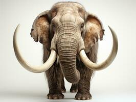 3D rendering of a woolly mammoth isolated on a white background. Funny mammoth with long horns on white background. 3D illustration. AI Generative photo