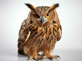Portrait of a beautiful owl isolated on a white studio background. AI Generative photo