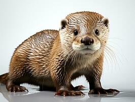 retrato de un asiático pequeño garra nutria Lutra lutra. europeo pequeño garra nutria Lutra Lutra en blanco antecedentes. ai generativo foto