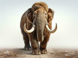 3D rendering of a woolly mammoth isolated on a white background. Funny mammoth with long horns on white background. 3D illustration. AI Generative photo