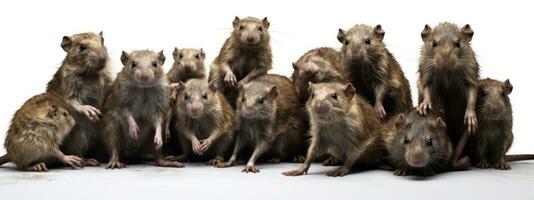 Group of rat in front of a white background with space for text AI Generative photo